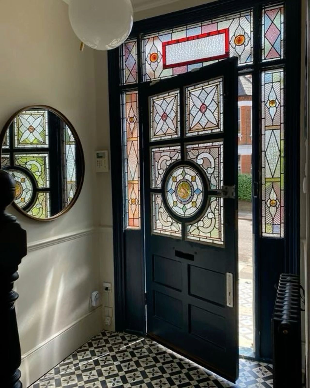 Heritage entrance door with stained glass panels